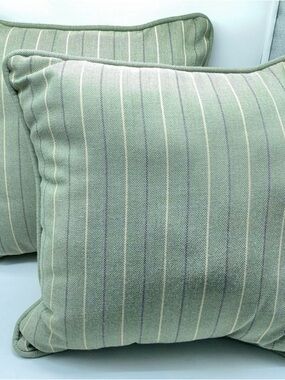 Hampton Bay Green Striped Pair of Matching Throw/Decorator Pillows